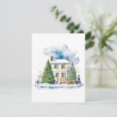Winters thuisscène A - Waterverf Feestdagenkaart (Staand voorkant)