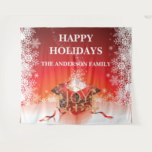 Winters verrassingsdoos sneeuwvlokken rood wit gou wandkleed (Voorkant (horizontaal))