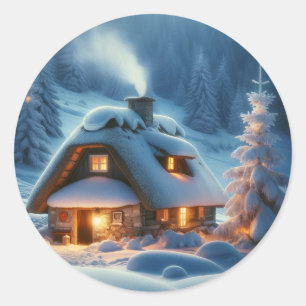 Winter's Warme Omhelzing: een eenzame besneeuwde h Ronde Sticker