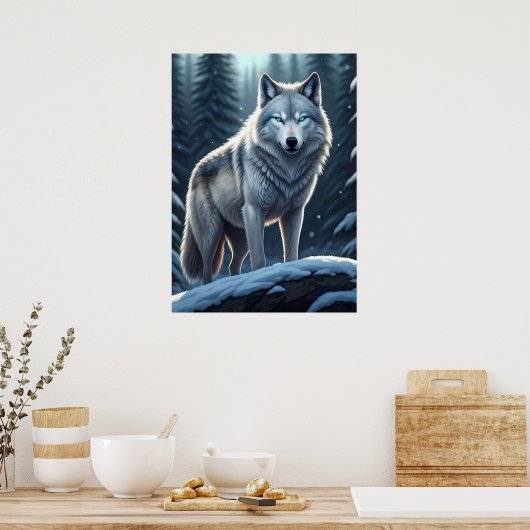 Winter's Watcher - De wolf Poster (Keuken)