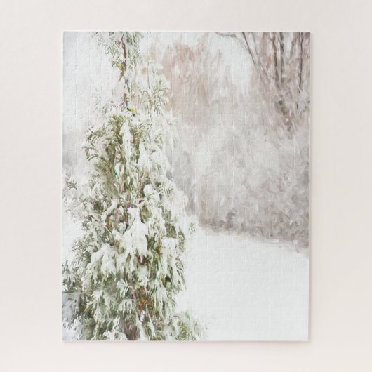 Winters wonderland, Dennenboom, Sneeuw Legpuzzel (Verticaal)