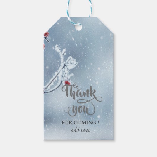 Winters wonderland takken blauw cadeaulabel (Voorkant)