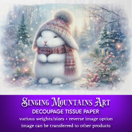 Winters wonderland Witte Konijn Decoupage  Tissuepapier