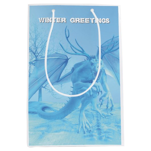 Wintersalutaties. IJsdraak met gewei Medium Cadeauzakje (Voorkant)