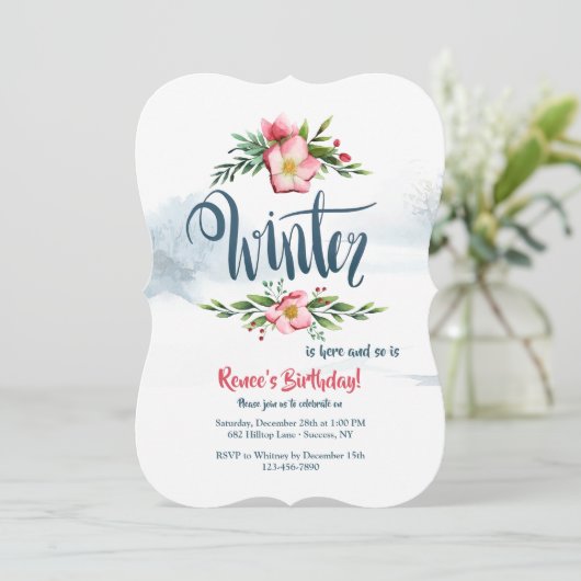 Wintersbloemen uitnodiging (Staand voorkant)