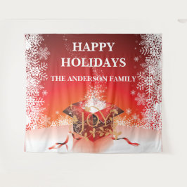 Winterscadeau doos verrassende sneeuwvlokken rood  wandkleed