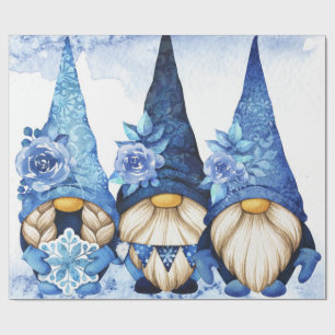 WinterScandinavische gnomen met blauwe pony Cadeaupapier