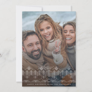 Winterscape lijntekening w / bomen bergen foto feestdagenkaart