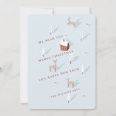 Winterscape Rood Huis & Herten Lichtblauw Kerstmis Feestdagenkaart (Voorkant)