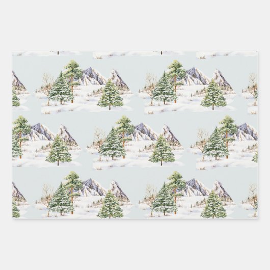 Winterscape Tree Mountains Kerstvakantie Inpakpapier Vel (Voorkant 3)