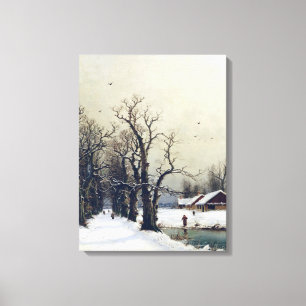 Winterscène, 19e eeuw canvas afdruk