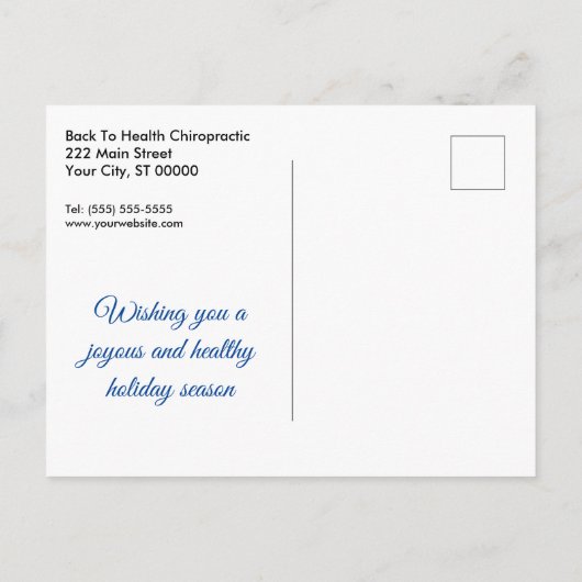 Winterscène Blue Chiropractic Feestdagenkaart (Achterkant)