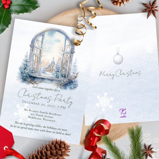 Winterscène bos dennenboom aquarel Kerstmis Kaart
