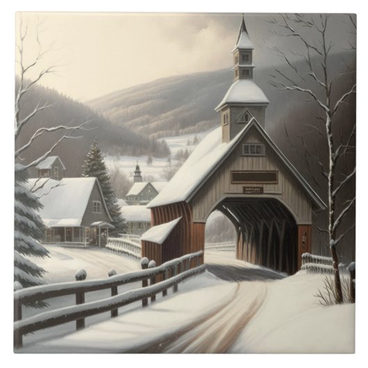 Winterscène Ceramische Tegel Tegeltje (Voorkant)