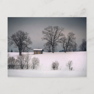 Winterscène, heuvel en bomen, hut briefkaart