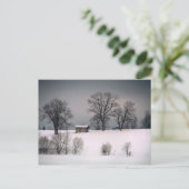 Winterscène, heuvel en bomen, hut briefkaart (Staand voorkant)