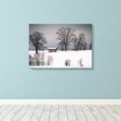 Winterscène, heuvel en bomen, hut canvas afdruk (Insitu (Houten vloer))