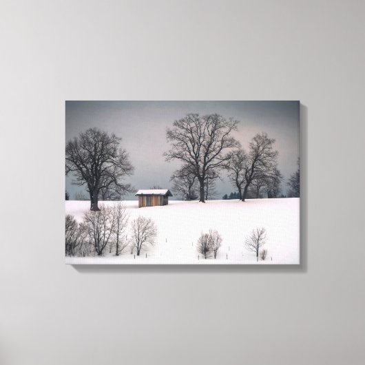 Winterscène, heuvel en bomen, hut canvas afdruk (Voorkant)
