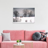 Winterscène, heuvel en bomen, hut canvas afdruk (Insitu (Woonkamer))