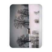 Winterscène, heuvel en bomen, hut magneet (Verticaal)