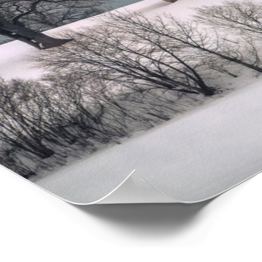 Winterscène, heuvel en bomen, hut poster (Hoek)