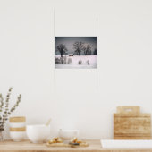 Winterscène, heuvel en bomen, hut poster (Keuken)