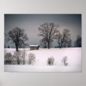 Winterscène, heuvel en bomen, hut poster (Voorkant)