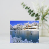 Winterscène, huis bij het meer briefkaart (Staand voorkant)