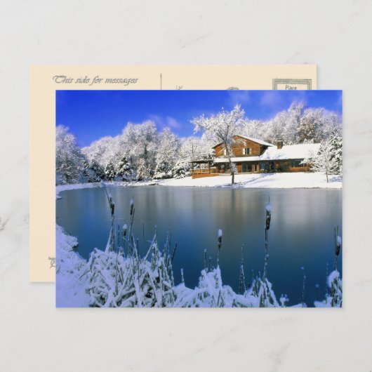 Winterscène, huis bij het meer briefkaart (Voorkant / Achterkant)