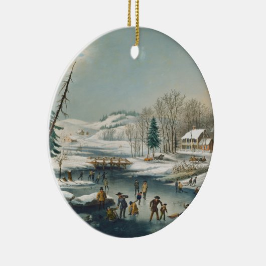  winterscène Ice Skating Holiday Kerstmis Keramisch Ornament (Rechts)