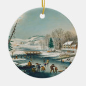  winterscène Ice Skating Holiday Kerstmis Keramisch Ornament (Voorkant)