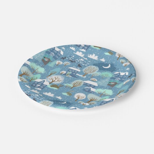 Winterscène in Blues Holiday 7-inch Borden Papieren Bordje (Gekanteld)