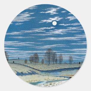 winterscène in het moonlight schilderen ronde sticker