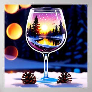 Winterscène in wijnglas voor gezellige decoratie