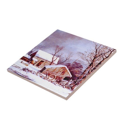  winterscène. kerstcadeau tegeltje (Zijkant)