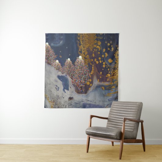 Winterscène met aangestoken bomen Vrolijk kerstfee Wandkleed (In situ)