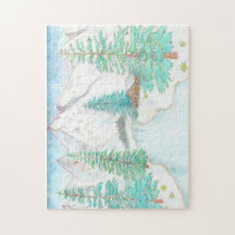 Winterscene met bergen Legpuzzel