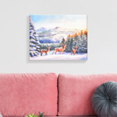 Winterscène met drie hertenprint canvas afdruk (Insitu (Woonkamer))