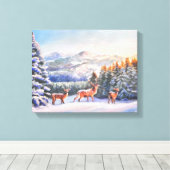 Winterscène met drie hertenprint canvas afdruk (Insitu (Houten vloer))