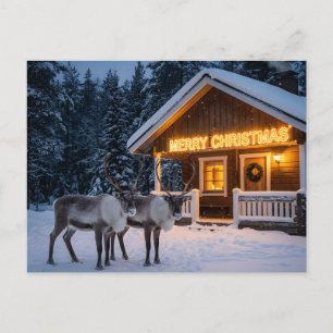 Winterscène met een gloeiend vrolijk kerstfeest bo briefkaart