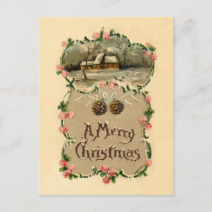 winterscène met Floral-grens Briefkaart