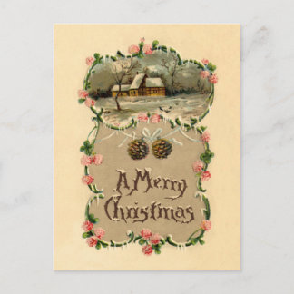  winterscène met Floral-grens Briefkaart