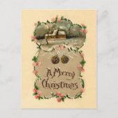  winterscène met Floral-grens Briefkaart (Voorkant)