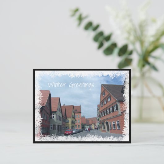 Winterscène met huizen briefkaart (Staand voorkant)