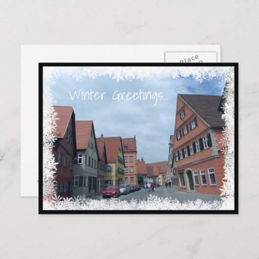 Winterscène met huizen briefkaart (Voorkant / Achterkant)