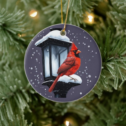 Winterscène met Kardinaal Vogelvakantie Kerstmis Keramisch Ornament (Boom)