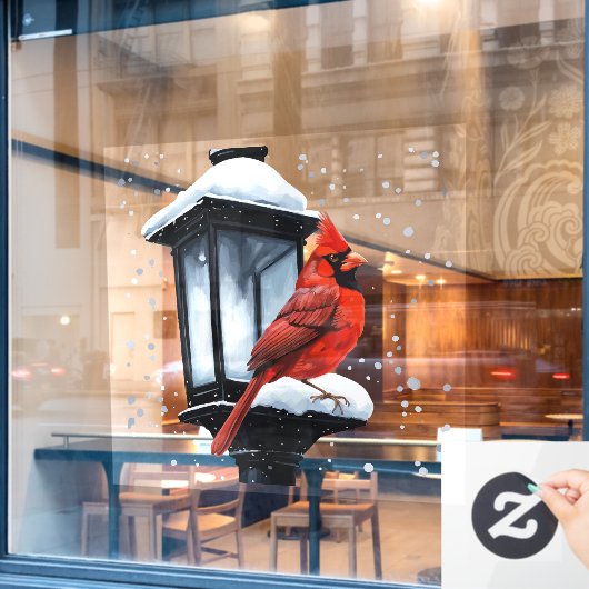 Winterscène met Kardinaal Vogelvakantie Kerstmis Raamsticker (Cafe Raam)