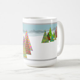 Winterscène met kerstbomen koffiemok