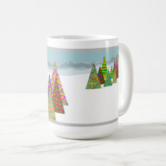 Winterscène met kerstbomen koffiemok