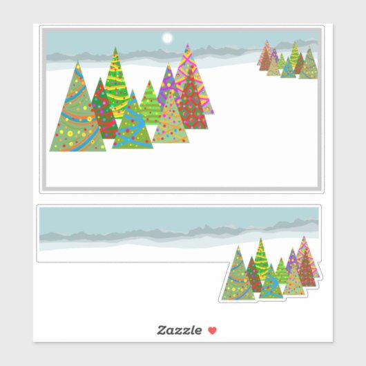 Winterscène met kerstbomen sticker (Vel)